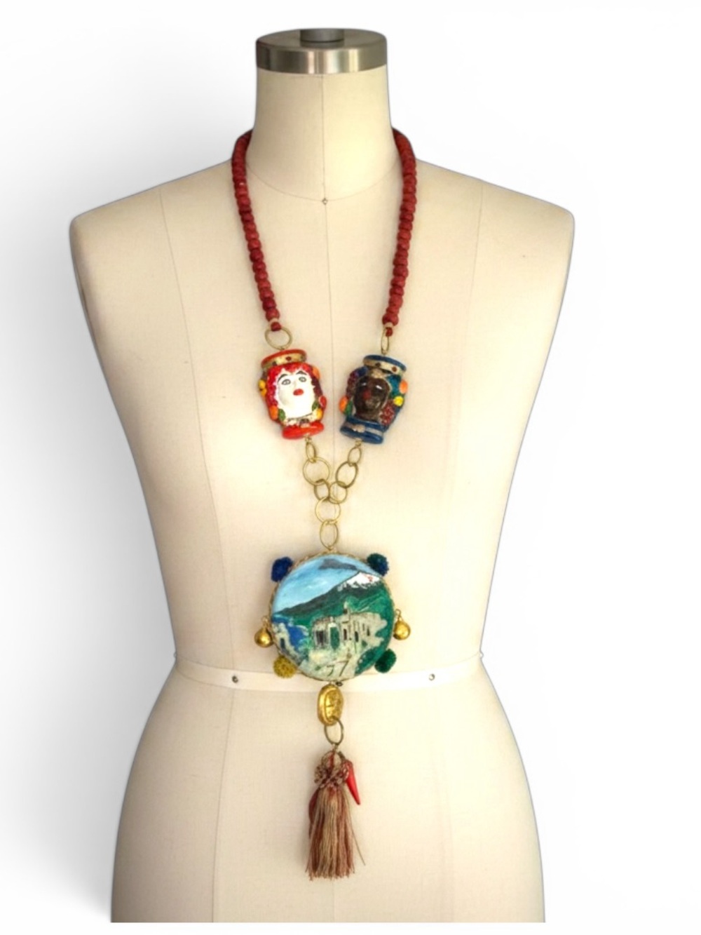 Dolce&Gabbana Style Sicilian Moorish Head Statement Necklace Hand Painted Italy